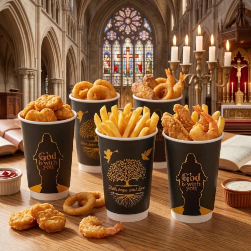 24 Pack 16oz Christian Coffee Cups with Lids Disposable Paper Cups Hot Cold Beverage Drinking Cup for Religious Party Favors Sunday School Church Baptism - color: pray