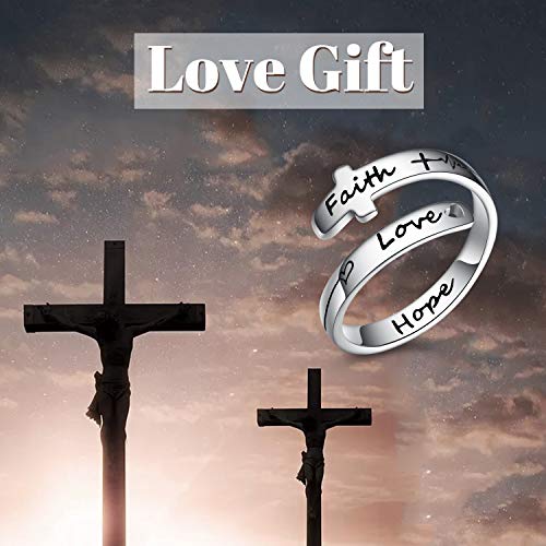 POPLYKE Cross Rings Sterling Silver Faith Adjustable Wrap Rings for Women Inspirational Jewelry Gifts - color: Hope