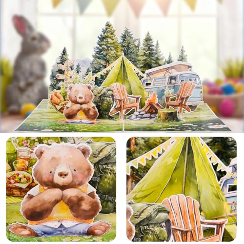 3D Pop Up Interesting Cards for men - Camping theme Greeting Card - color: Camping area