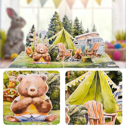 3D Pop Up Interesting Cards for men - Camping theme Greeting Card - color: Camping area