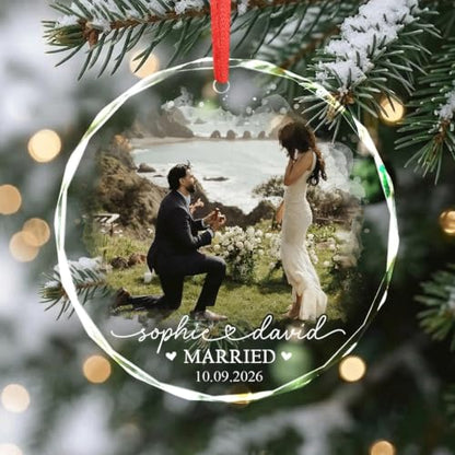 Personalized Engagement Photo Glass Ornament, Engaged Couples Photo Gift, Wedding Ornament, for Couple - color: Ds 07
