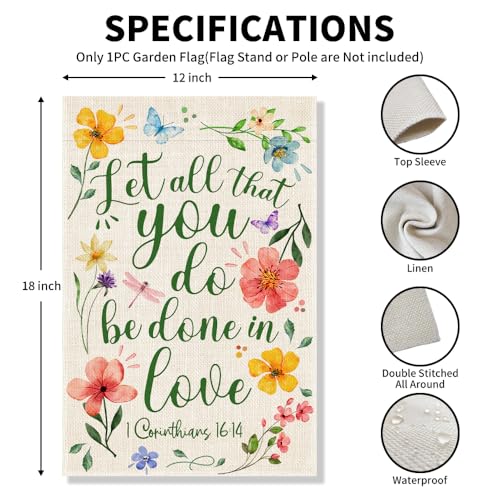 Let All That You Do Be Done in Love 1 Corinthians 16:14 Garden Flag, Christian Jesus Valentine's Day Banner, Welcome Yard Farmhouse Spring Outdoor Decor, Religious Faith Valentines Flag Gifts - color: Beige29