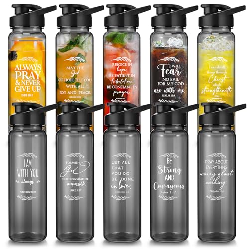Skylety 10 Pcs Church Gifts Bulk Water Bottle Religious Inspirational Bible Verse Plastic Leak Proof 24 oz Bottles for Church Sunday School Teacher(Bible) - style: Bible