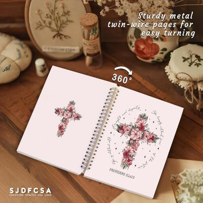 Pink Inspirational Christian Notebook Journal, Proverbs 31:25 Bible Verse Floral Journal for Women, Bible Journaling Supplies, Flower Cross Scripture Spiral Notebook 5.5x8.3 Inch - color: Proverbs 31:25-Flower Pink
