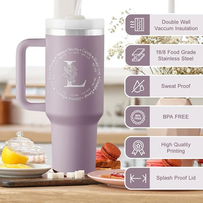 Monogrammed 40 oz Engraved Tumbler - Spiritual, Inspirational Gift for Women, Bible Gift, Christian Tumbler with Initial - style: L
