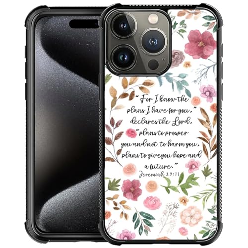 Case for iPhone 16 Pro Max W Bible Verses Floral Inspirational Pattern Design Case for Women Girls Men Soft TPU Bumper Hard PC Back Anti-Fall Shockproof Protective Slim Cover - color: Bible Verses Floral Inspirational, size: iPhone 16 Pro Max