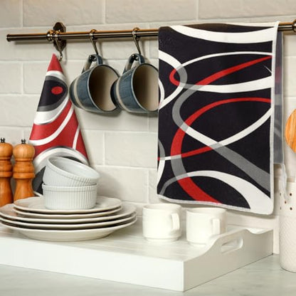 Boyiee Set of 6 Red Black Grey White Kitchen Towels Modern Geometric Decor - color: Black and Red