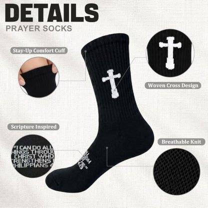 3 Pairs Unisex Cross Socks,Gifts for Christian: Easter Christmas - color: Philippians 4:13 - Black