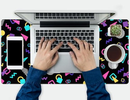 Retro 80s Desk Mat, Cute 90s XXL Large Gaming Mouse Pad, Black Boho Desk Pad with Stitched Edges, Computer Laptop Keyboard and Mouse Mat, Aesthetic Office Decor Non-Slip Mosuepad, 31.5x15.75 in - color: Black Boho
