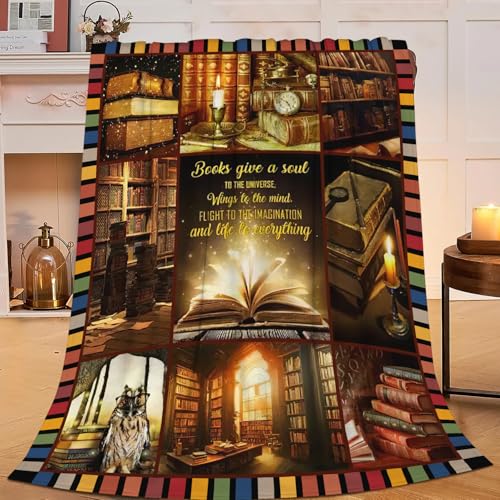 SweetFox Book Blanket Vintage Books Decor Inspirational Throw Blanket Gifts for Girls Boys Lovers Super Warm Soft Plush Lightweight Fleece Flannel Bedding Blankets for Kids Adults Women Men 50"X40" - color: Books Blanket, size: 40"×50"for kids