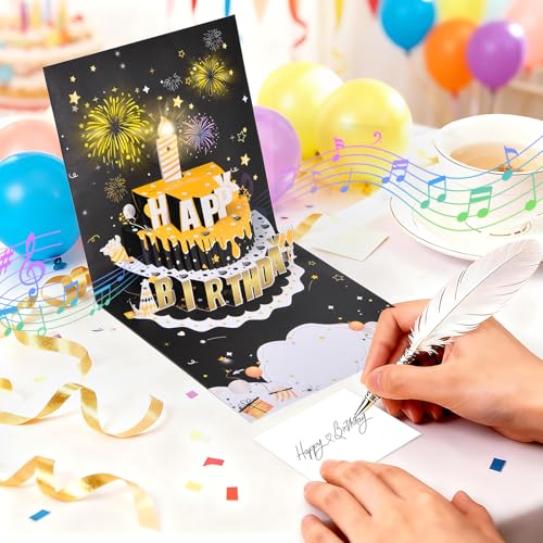 3D pop-up music birthday card - LED Light Cake Greeting Card - color: Cake - Black
