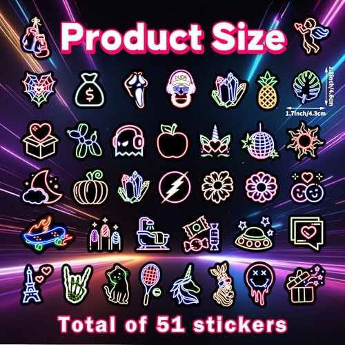 Funny Neon Water Bottle Stickers 50 Pcs - color: Non-luminescent-133kshr
