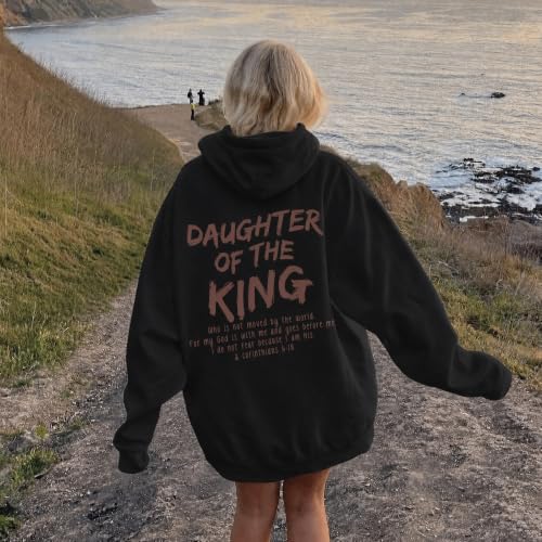Daughter Of The King Hoodie For Women Christian Religious Hoodies Jesus Bible Verse Inspirational Hooded Sweatshirts - color: Black, size: Large