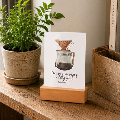Bible Verse Cards with Wood Stand, 48 Prayer Cards for Daily Display - color: Coffee