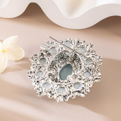 SELOVO Jewelry Victorian Style Oval Brooch Pin for Women Jewelry - color: Blue
