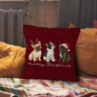 Christmas French Bulldog Throw Pillow Covers 18x18 Home Decor - color: French Bulldog