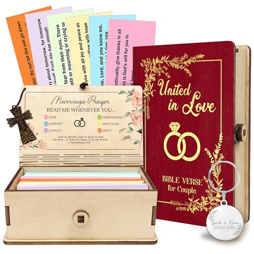 Personalized Marriage Bible Verse Box with Custom Couple Name & Date, 150 Prayer Cards, Christian Wedding Gift for Couples, Husband Wife Mom Dad, Anniversary & Housewarming Gifts - color: Marriage Bible