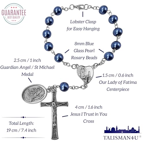 TALISMAN4U St. Michael Guardian Angel Medal Rosary for Car Rearview Mirror - color: Blue Rosary Beads