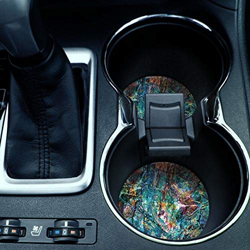 , Green Nebula Marble Design Absorbent ROUND Fabric Felt Neoprene Car Coasters for Drinks, 2pcs Set - color: Green Nebula Marble