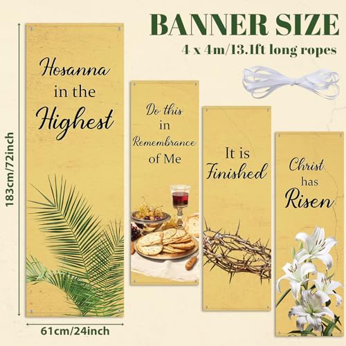 4Pcs Easter Church Banners for Sanctuary Wall Religious Banners Hanging Backdrop Praise Hanging Sign with Scripture Bible Verses Banner Easter Banner for Church School Decor(Retro Warm Yellow) - style: Retro Warm Yellow