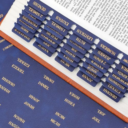 Leather Bible Tabs, Bible Tabs for Women and Men(Gold Foil Lettering) Large Print Stickers, Easy to Read and Apply, 66 Chapters & 14 Blank Labels for Easy Navigation, Bible Study Supplies(Blue) - style: Leather Blue