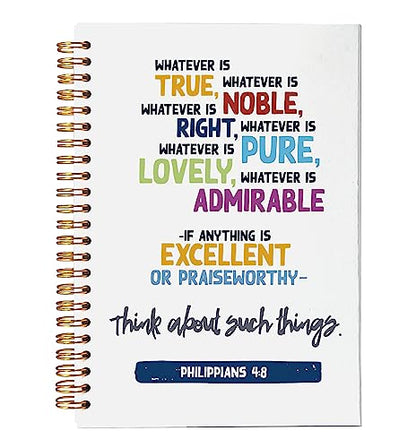 VNWEK Bible Scripture Philippians 4:8 Whatever is True Spiral Notebook Journal 5.5 x 8.3 inches,Christian Lined Hardcover Spiral Notebook,Inspirational Christian Gifts for Women Men Faith Teens - color: 3-XZ-bible-notebook