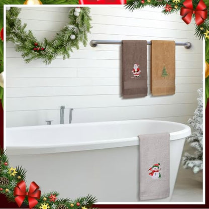 SmoothNovelty 3 Pcs Christmas Hand Towels for Bathroom, Brown, Santa Claus - color: Santa Claus, size: 13.3 x 29.5 inches