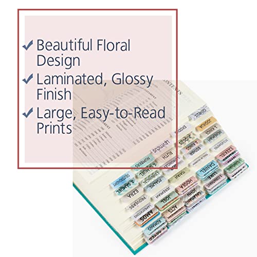 Mr. Pen- Bible Tabs, 75 Pcs, Laminated Tabs for Old & New Testament - color: Floral Design Black Writings