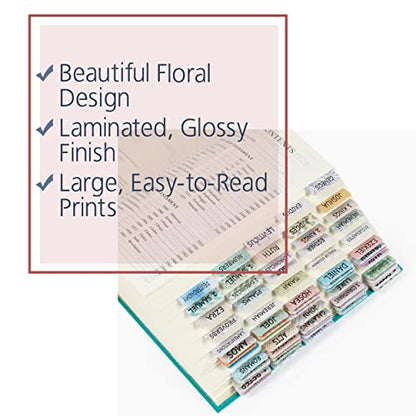 Mr. Pen- Bible Tabs, 75 Pcs, Laminated Tabs for Old & New Testament - color: Floral Design Black Writings