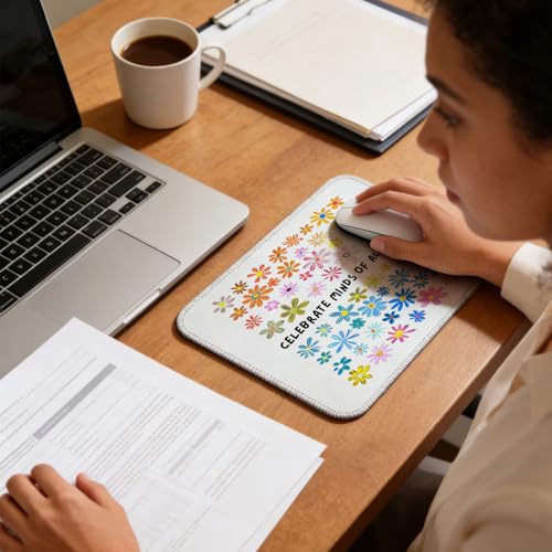 Autism Awareness Mouse Pad, Special Education Teacher Gifts, ADHD Gifts, Celebrate Minds of All Kinds Mouse Pad for Work Computers Laptop Home Office Dorm Desk Accessories, 9.5x7.9 Inch - color: Interesting text Mouse pad O