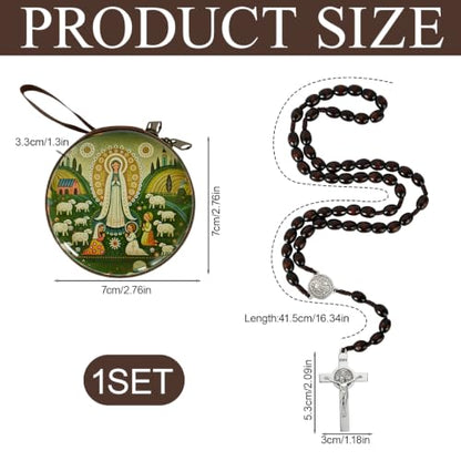 Wooden Catholic Rosary Beads, Rosarios Catolicos with Decorative Prayer Box - color: Brown (5)