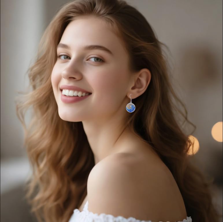 AOBOCO Mustard Seed Earrings for Women Sterling Silver Mountain Cross Earrings Dangle Christian Religion Jewelry Mothers Day Birthday for Mom Wife Friends - style: Round Wave Hooks Earrings