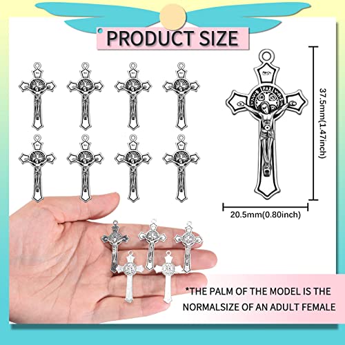 30Pcs Catholic Jesus Cross Charms Alloy Enamel Saint Benedict Medal Crucifix Charms Pendant for Jewelry Making Rosary Beads Necklace Bracelet Keychain DIY Craft Accessories