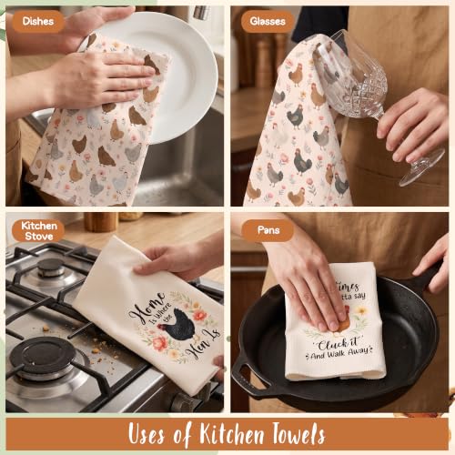 Farmhouse Chicken Rooster Kitchen Dish Towels, Soft Absorbent Hand Towels - color: Farmhouse Chicken