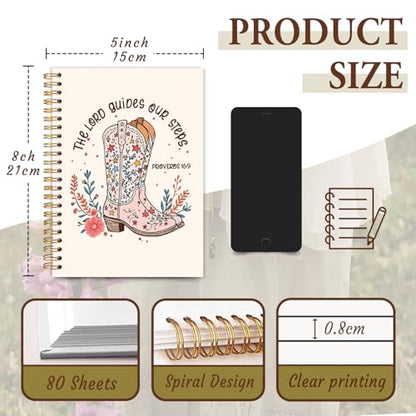 Western Christian Notebook Journal, Bible Verse Scripture Journal for Women, Western Office Supplies, Cowgirl Gifts for Women, Proverbs 16:9 Religious Spiral Notebook 5.5x8.3 Inch - color: The Lord Guides our Steps