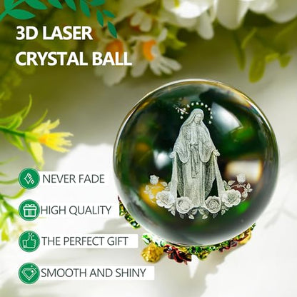 3D Cross Crystal Ball Religious Gift with Stand Christian Decor 2.3in - style: Virgin Mary