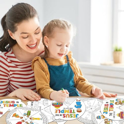 COcnny Easer Religious Coloring Craft- 24 Sets Color Your Own Christian Art Craft DIY Spining Cards for Kids, Jesus in the Temple Paper Craft Art for Sunday School Home Class Bible VBS Activities - style: Jesus in The Temple