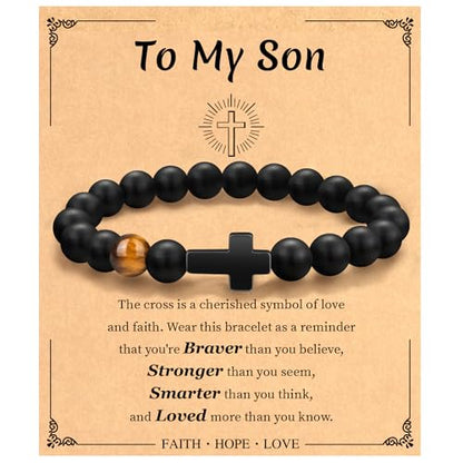Christian Grandparents-Day Gifts for Men, Religious Cross Bracelet for Him - style: To My Son - Black