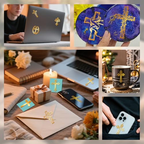9Pcs Golden Metal Stickers 1.6x1.6inch Gold Cross Stickers Self-Adhesive Scrapbooks Sticker Waterproof Epoxy Decals for Scrapbooks DIY Resin Crafts Phone Water Bottle Decoration - style: cross