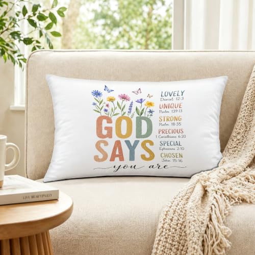 Boho Floral Christian Nursery Pillow Cover 12x20 - color: Bible Pillow-j