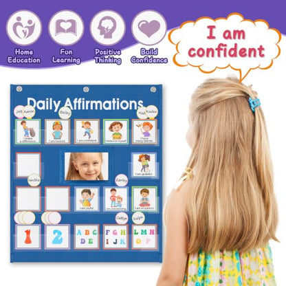 Daily Affirmation Pocket Chart with Mirror for Classroom - size: Daily Affirmations