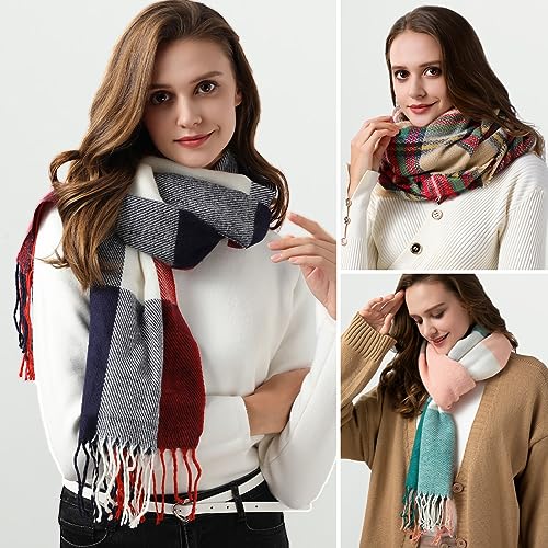 Clothirily Womens Winter Scarf, Oversized Long Blanket Plaid Shawl Wrap - color: Red Blue Lattice