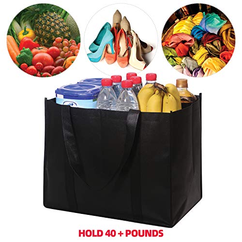 DIOMMELL Set of 10 Reusable Grocery Bags Extra Large Foldable Heavy Duty Shopping Tote Produce Bag with Reinforced Handles, Black