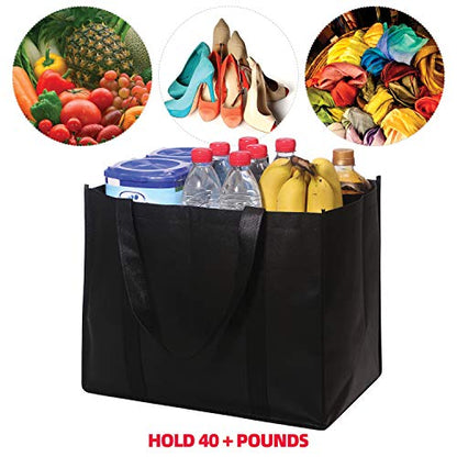 DIOMMELL Set of 10 Reusable Grocery Bags Extra Large Foldable Heavy Duty Shopping Tote Produce Bag with Reinforced Handles, Black