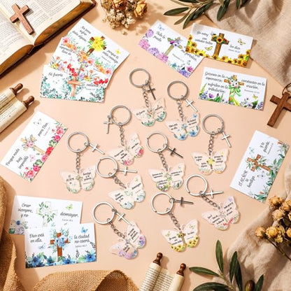 Sureio 100 Sets Spanish Christian Keychain and Cards - style: Cute Butterfly
