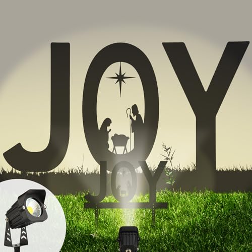 Honoson Christmas Decorations Outdoor Nativity Scene Joy Metal Silhouette Yard Sign with Stakes LED Landscape Light Religious jesus Lawn Decor Joy Metal Art Signs for Yard Lawn Garden Xmas Party Decor