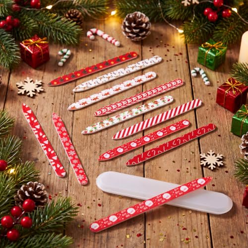 10 Pcs Christmas Glass Nail Files Gifts with Case Xmas Party Favors Bulk - style: Santa
