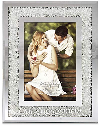 Pavilion Gift Company 85116 Glorious Occasions - Our Engagement White Crystal Mirrored 4x6 Picture Frame,, SILVER - color: SILVER