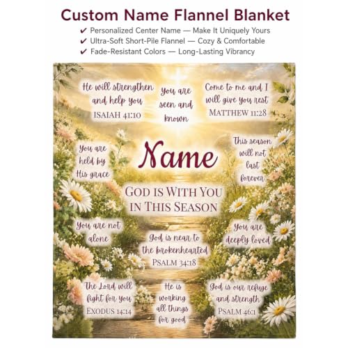 Custom Name Daisy Christian Blanket for Women, God is With You Scripture Throw Blanket, Personalized Religious Faith Gift, Sympathy Gift for Mom Daughter Sister Friend, Birthday Christmas Baptism Gift - color: Background Pattern 2
