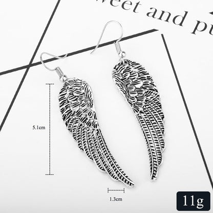 coadipress Angel Wing Earrings for Women Unique Silver Plated Fairy Feather Guardian Dangle Drop Hook Earrings Jewelry - color: Silver Angle Wings